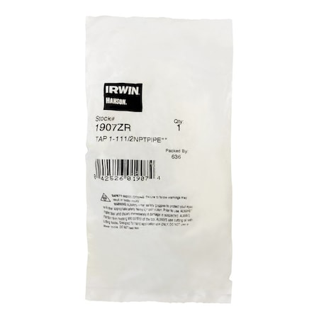 Irwin Tapping Tool, 1"-11-1/2, 4 Flutes, NPT 1907ZR